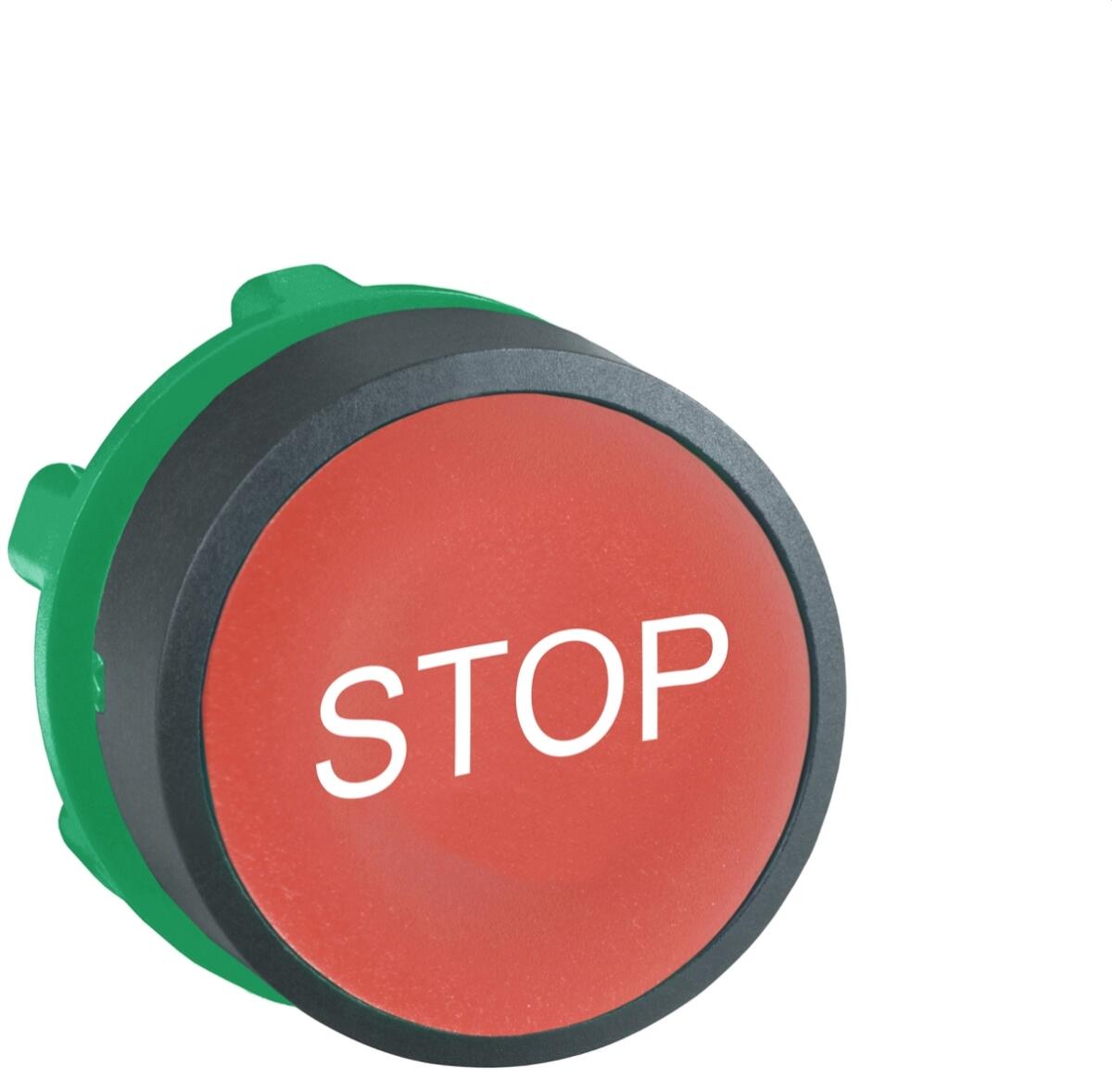 Schneider Electric ZB5AA434 Harmony XB5, Drucktaster, Frontelement, Kunststoff, 22mm, beschriftet STOP, tastend, rot