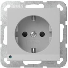 Gira 4170015 SCHUKO-Steckdose, 16A, 250 V~ mit LED Orientierungsleuchte und Shutter, System 55, Grau matt