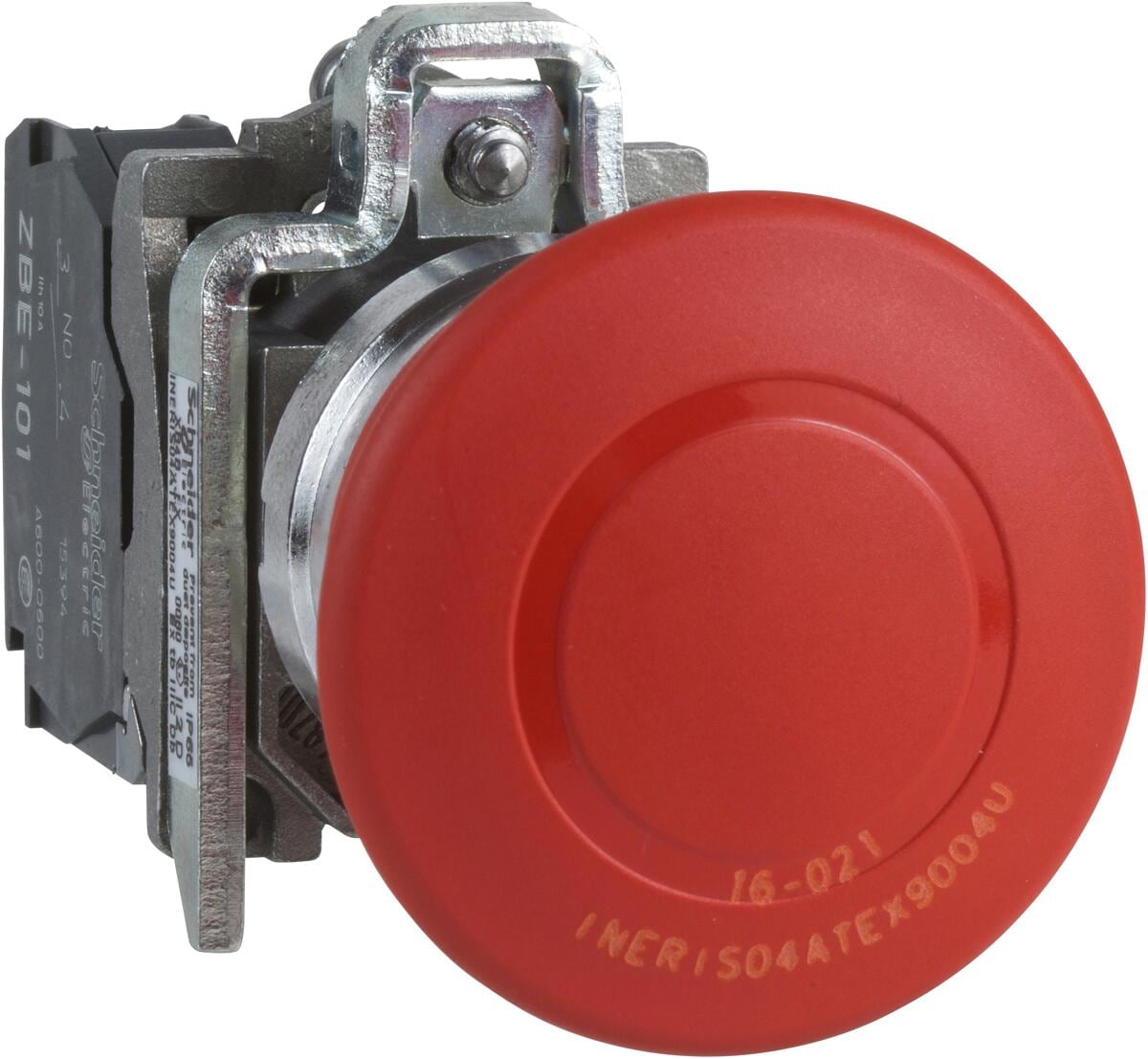 Schneider Electric XB4BT845EX Harmony XB4, Not-Aus/Not-Halt-Schalter, Metall, 22mm, Pilz 40mm, Zugentriegelung, 1S+1Ö, ATEX, rot
