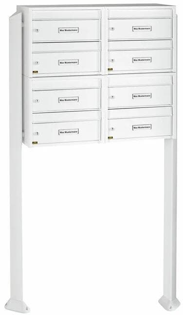 Burg Wächter 82104 W Dual-Front, 8 in 4x Briefkasten-Anlage, zum Einbetonieren, Stahl, weiß (82104)