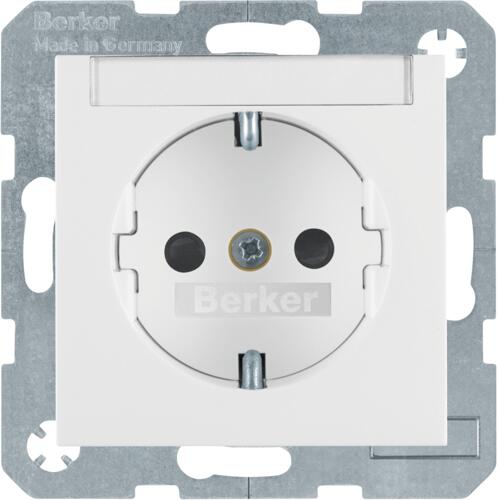 Berker 47498989 Steckdose SCHUKO mit Beschriftungsfeld und erhöhter Berührungsschutz, S.1, polarweiß glänzend