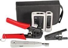 EFB Werkzeugset Netzwerktechnik 4-teilig mit Tasche, LAN-Tester, Crimpzange, LSA Anlegewerkzeug, Kabelschneider (39919.1V2)