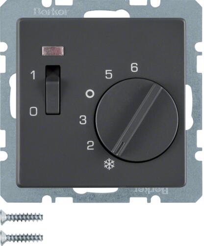 Berker 20306086 Temperaturregler mit Öffner, Zentralstück, Wippschalter und LED, Q.x, anthrazit samt, lackiert