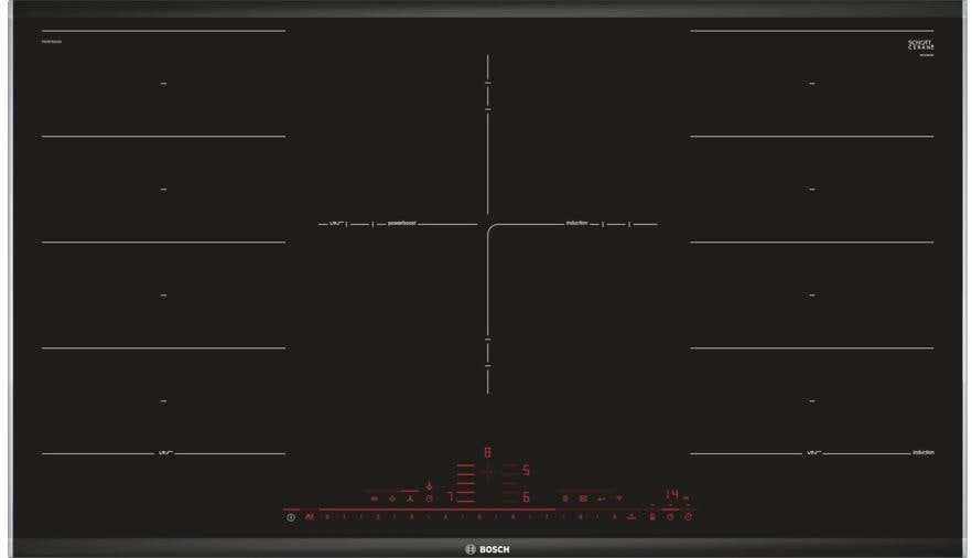 Bosch PXV975DV1E Serie 8 Induktionskochfeld, Glaskeramik, 90 cm breit, Alurahmen, Home Connect, DirectSelect Premium