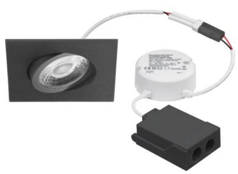 Brumberg ABACO-S LED-Einbaustrahler, 230VAC, 50Hz, 8W, 36°, dim2warm, 3.000K-1.800K, quadratisch, schwenkbar, IP44, DALI dimmbar, schwarz (41415183DW)