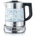 Severin WK 3473 Tee-/Wasserkocher Deluxe Mini, 2200W, 1L Wasser, 0.75L Tee, Glas/ Edelstahl-gebürstet/ schwarz