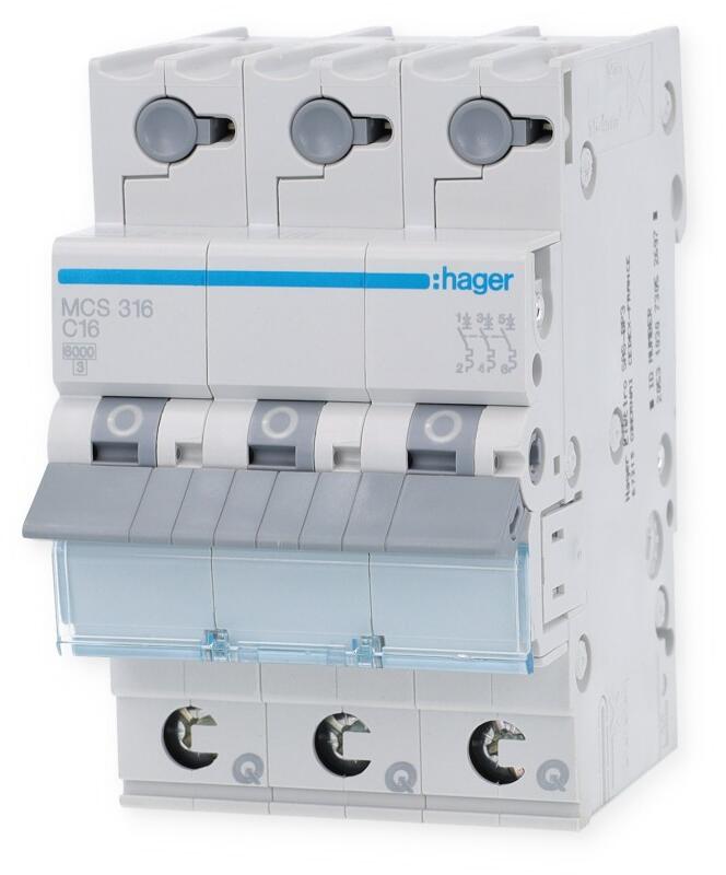 Hager MCS316 Leitungsschutzschalter 3 polig 6kA C-Charakteristik 16A QuickConnect 3 Module
