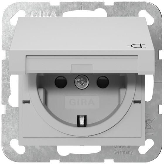 Gira 4414015 SCHUKO-Steckdose 16 A 250 V~ mit Klappdeckel und Shutter, System 55, grau matt