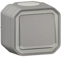 Legrand Plexo New Feuchtraum-Aufputz Wechselschalter Kontroll 10 AX, Steckklemmen (SL), IP 55, grau (069712L)