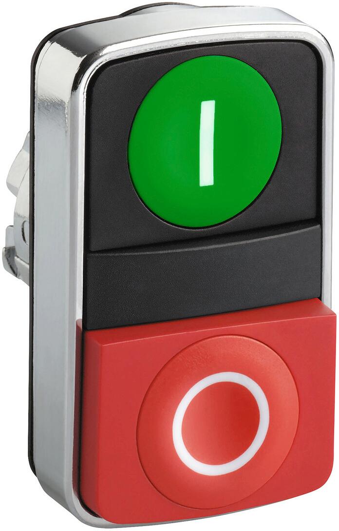 Schneider Electric ZB4BL7341 Harmony XB4, Doppeldrucktaster, Frontelement, Metall, 22mm, beschriftet O/I, tastend, rot-grün