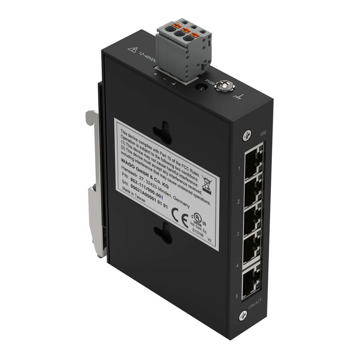 Wago 852-111/000-001 Industrial-Eco-Switch, 5 Ports, 100Base-TX, schwarz