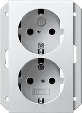 Gira 273526 SCHUKO-Doppelsteckdose 16 A 250 V~ mit integriertem erhöhten Berührungsschutz (Shutter) und Symbol  für Unterputz-Gerätedose 1,5fach, System 55, Aluminium
