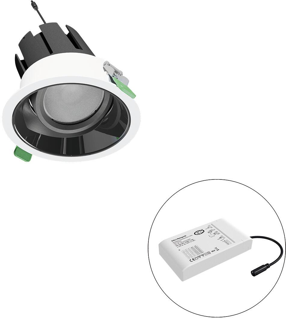 EVN SELECTO LED Deckeneinbau, rund, dreh-/schwenkbar, IP20, 220–240V AC, 38 W, 4000 K, 4988 lm, inkl. Netzgerät, DALI, Reflektor schwarz/hochglänzend,