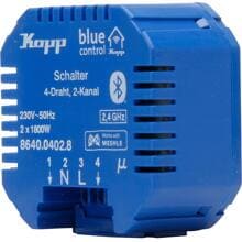 Kopp 864004028 Serienschalter, 2-Kanal, 4-Draht, mit Bluetooth Mesh-Technologie, Blue-control Schaltaktor, blau, 5 Stück