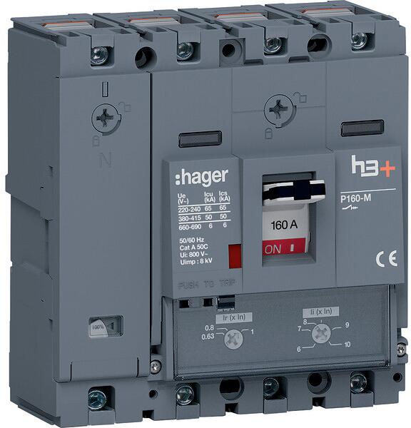 Hager HMS161DC Leistungsschalter h3+ P160 TM ADJ 4P4D N0-100% 160A 50kA CTC