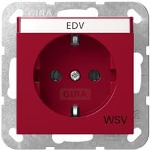 Gira 4457108 SCHUKO-Steckdose, 16A 250V~ mit Beschriftungsfeld, Aufdruck "WSV" (weitere Sicherheitsversorgung), System 55, rot