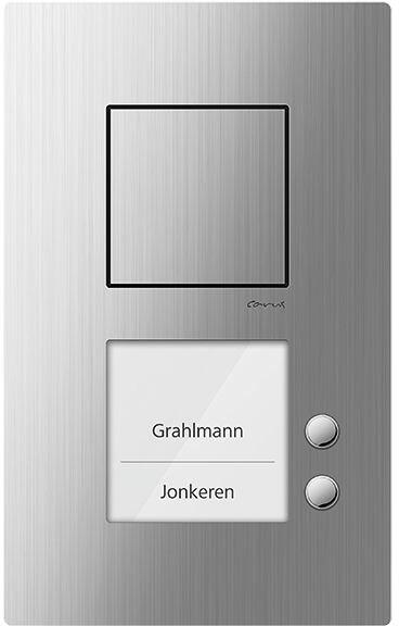 TCS CAE1002-0150 Audio Außenstation mit 2 Klingeltasten (rechtsbündig), AP, Serie Carus IRIS, silber