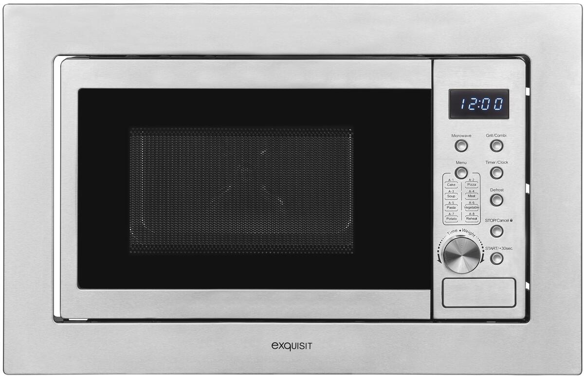 Exquisit EMW20-DG-020 Einbau Mikrowelle, 59,5 cm breit, 800W, 20L, Grill, Edelstahl