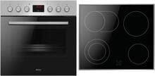 Amica ACHE 9335 E EEK: A Einbauherdset mit Glaskeramikkochfeld, 60 cm breit, 65 L, 9 Backofenfunktionen, Zweikreis-Zone und Bräter-Zone, Edelstahl