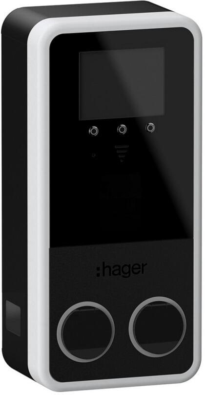 Hager Ladestation XVP222SQD witty park II 2x22kW mit 2xTyp 2 Ladebuchse, Wandmontage, Eichrechtskonform