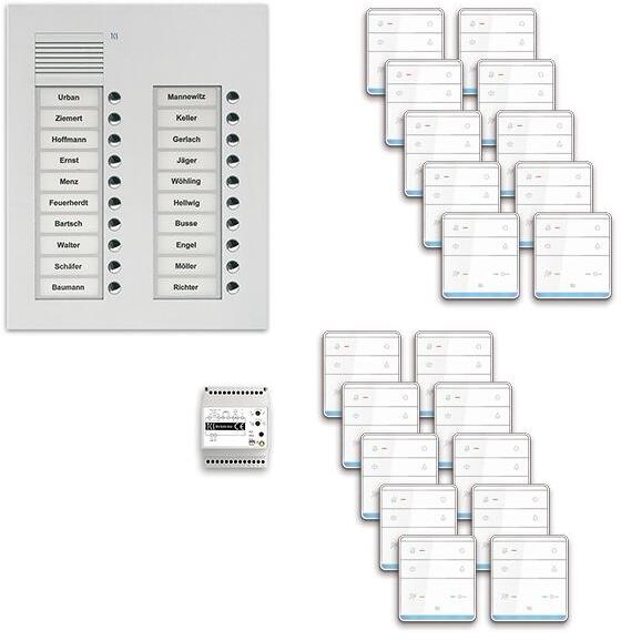 TCS PPUF20/2-EN/01 pre:pack Audio Unterputz für 20 Wohneinheiten, mit Außenstation PUK, 20 Klingeltasten, 2-spaltig + 20 x Freisprecher ISW5010 + Steu