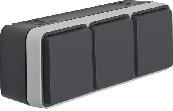 Berker 47733515 Steckdose SCHUKO 3fach waagr. m.Klappdeckel Ap W.1 grau/lichtgr. mt