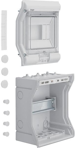 Hager VE106D Vector Kleinverteiler, Aufputz, 1-reihig, IP65, 6PLE, mit Einführungstüllen, grau