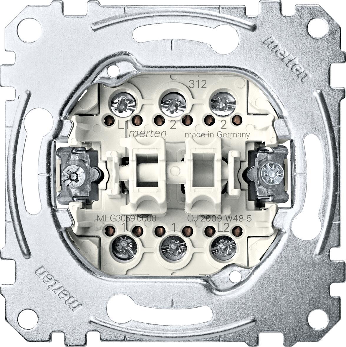 Merten MEG3059-0000 Doppeltaster-Einsatz, 2 Wechsel 1‐polig, 10 A, AC 250 V, Schraub-Liftklemmen