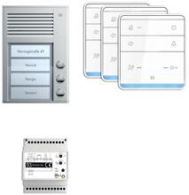 TCS PSC2330-0000 TASTA:pack Audio Aufputz für 3 Wohneinheiten, mit Außenstation PAK, 3 Klingeltasten + Freisprecher ISW5010 + Steuergerät BVS20, silber