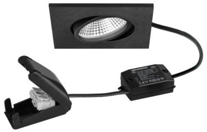 Brumberg BB25 LED-Einbaustrahler, 230 V AC, 50 Hz, 7 W, 36°, 3.000 K, quadratisch, schwenkbar, schwarz (38488183AB)
