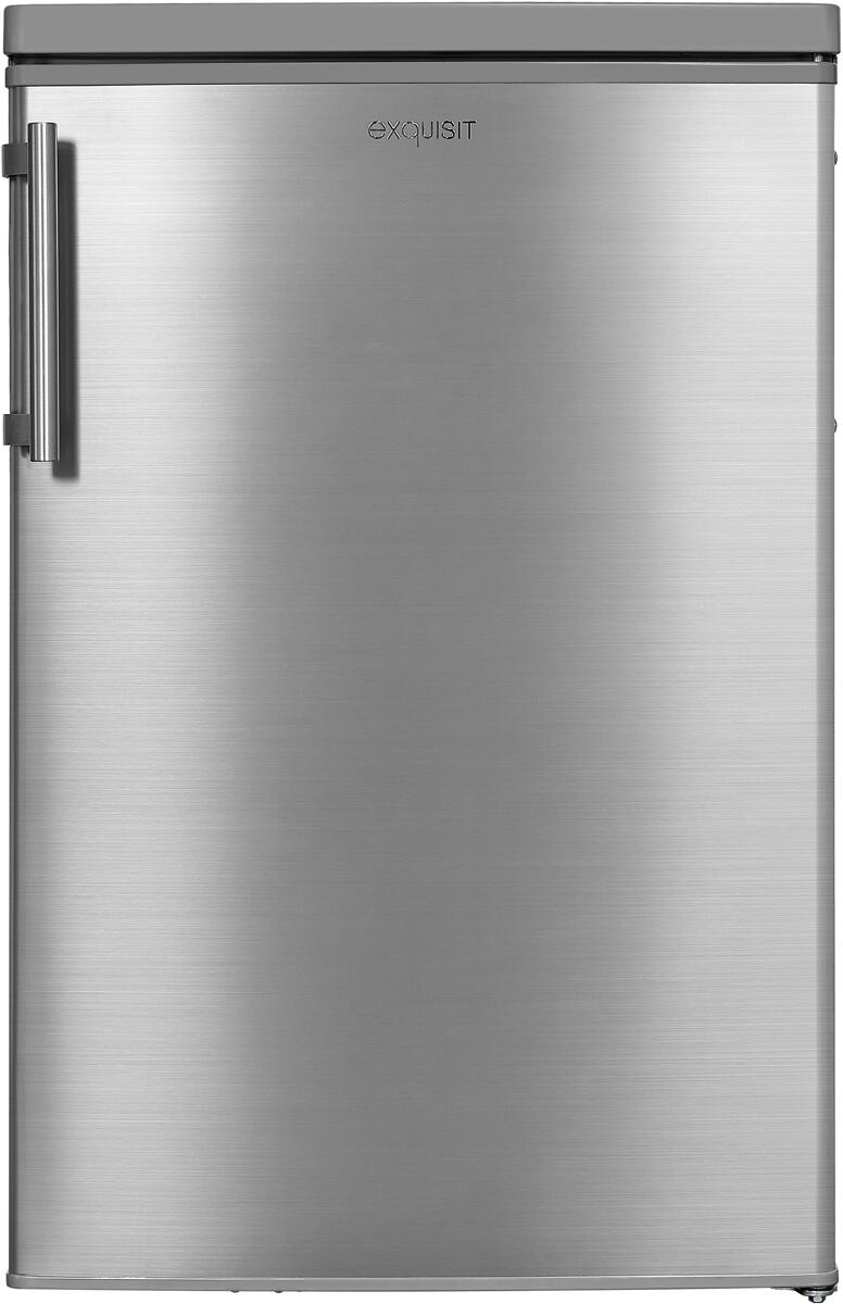 Exquisit KS16-4-HE-040E Standkühlschrank, 55 cm breit, 109L, Temperatureinstellung, LED Beleuchtung, Gemüseschublade, Eierablagen, edelstahloptik