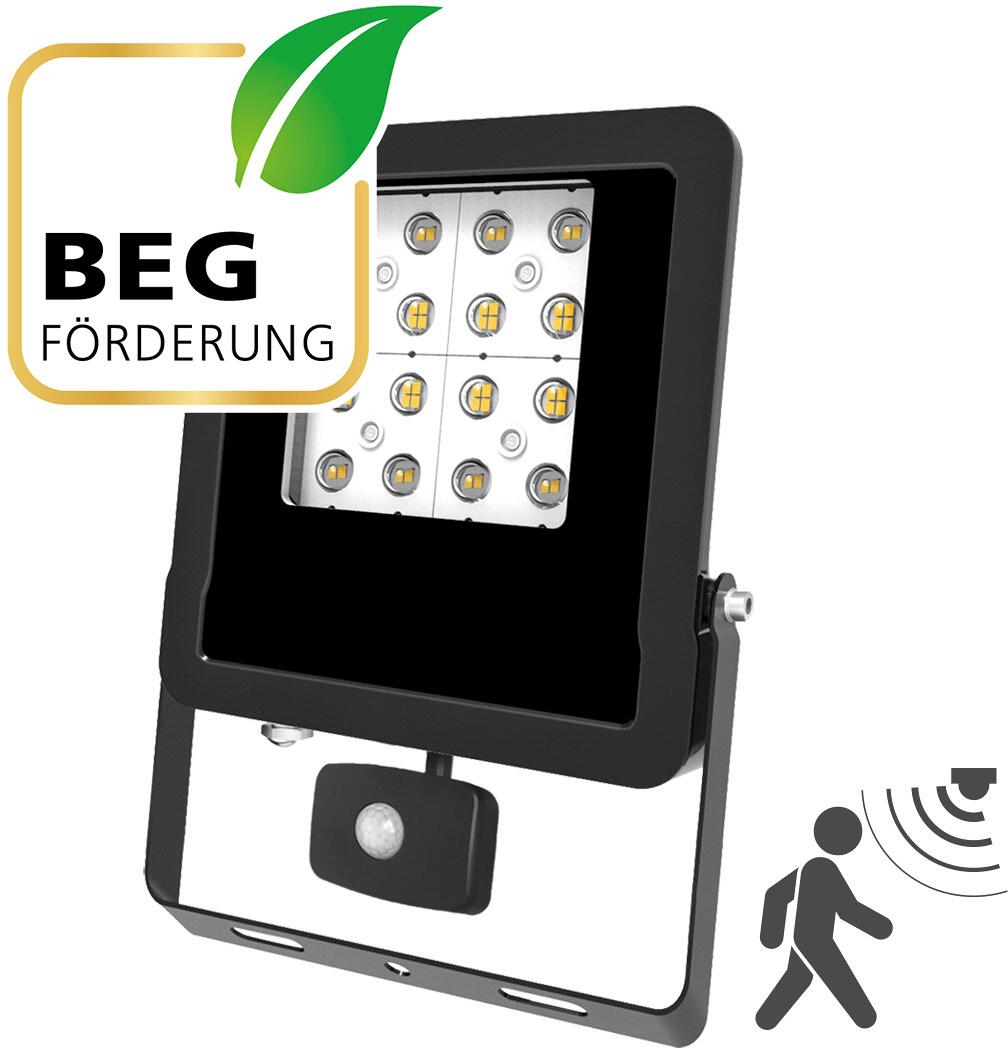 EVN PANTHERA LED Fluter, IP44, 30W, 4000K, 3600lm, 220-240V/AC, mit Bewegungsmelder, schwarz (LFE300940BM)