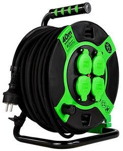 REV Kabeltrommel, Kunststoff, 4-fach, IP 44, 40 Meter, H05RR-F 3G1,5, Grün (0010217412)
