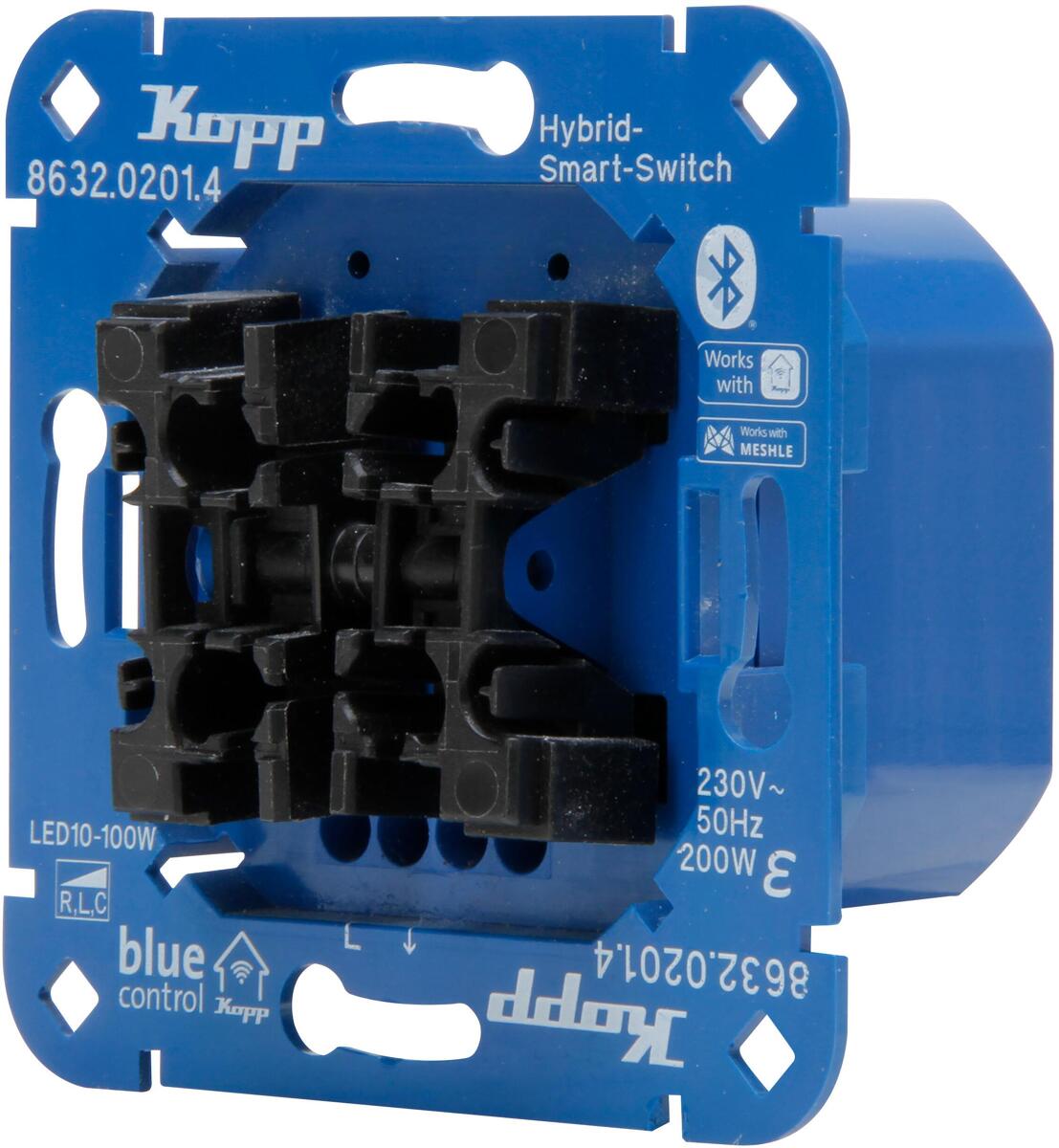 Kopp 863202014 Universaldimmer, 1-Kanal, 2-Draht, Blue-control Hybrid-Smart-Switch, blau