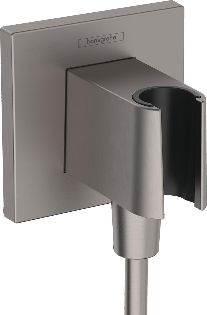 hansgrohe FixFit E Wandanschluss mit Duschkopfhalterung, Kunststoff, Rückflussverhinderer, Brushed Black Chrome, (26889340)