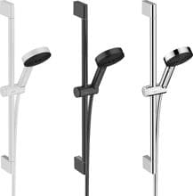 hansgrohe Pulsify Select S Duschset 105 3 Strahlarten Relaxation wassersparend mit Duschstange 65 cm, Metall, 6,9 l/min, 105 mm
