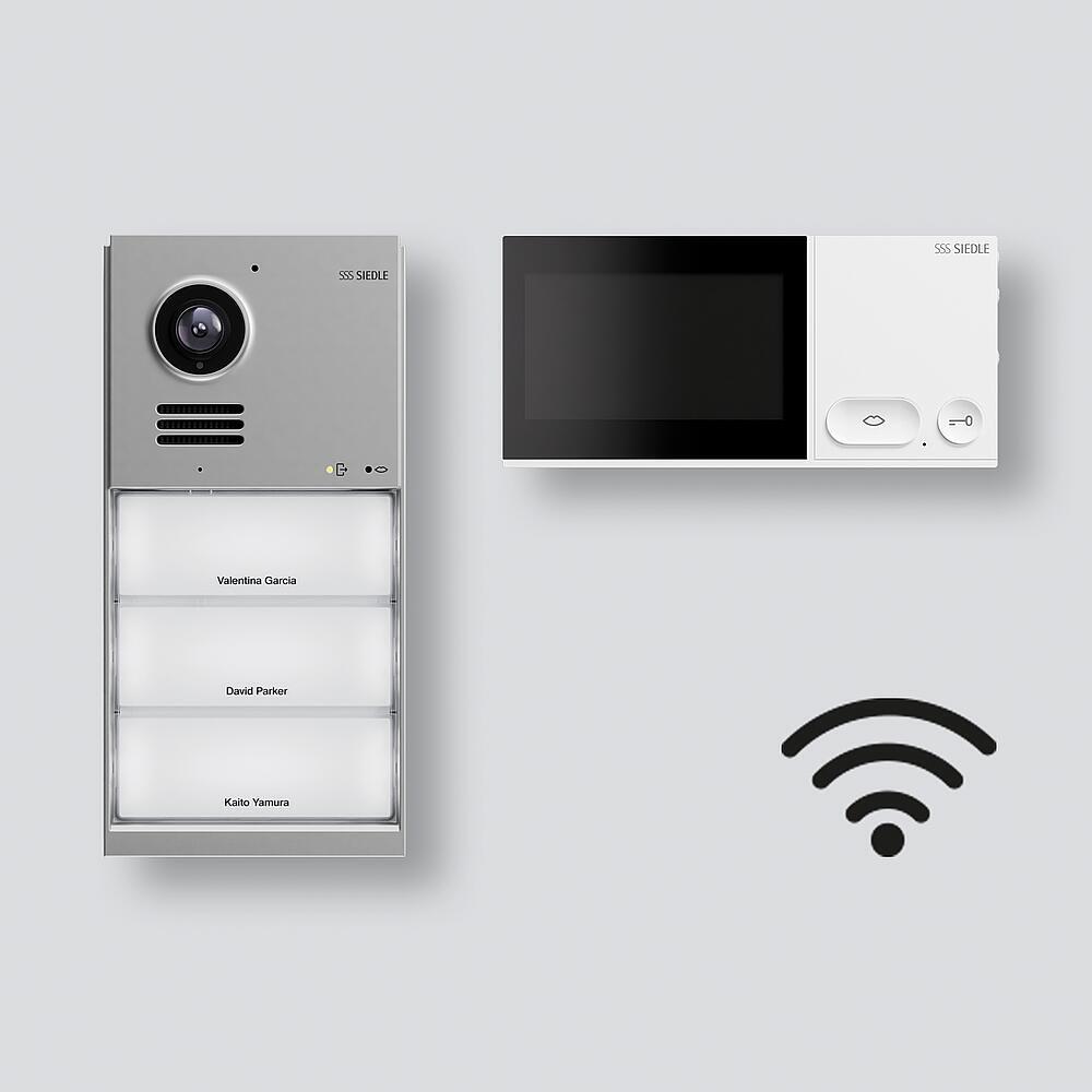 Siedle IQSW-0 Video-Türsprechanlagen-Set Wi-Fi, Video-Türstation & Video-Innenstation, 4,3 Zoll Display, Smartphone-Anbindung, Freisprechen weiß/silbe