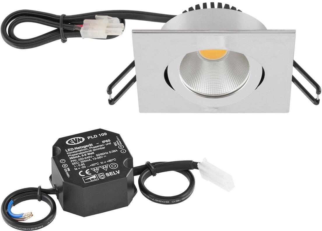 EVN PC20-Serie LED Deckeneinbau, quadratisch, schwenkbar, IP20, 220-240V, 8,4W, 4000K, 1060lm, inkl. Netzgerät, chrom STL (PC24N91140)