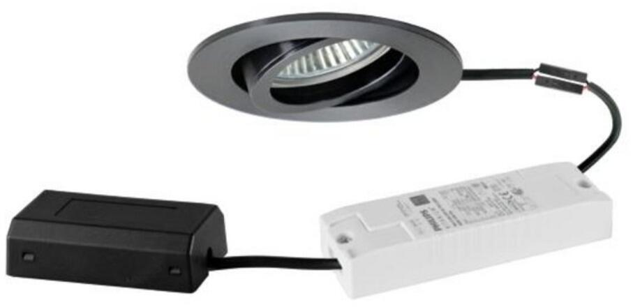 Brumberg TIRREL-R LED-Einbaustrahlerset mit LED-Modul, Konverter DALI dimmbar und Anschlussbox, 6W, 3000K, rund, schwenkbar, vinylschwarz glänzend (41
