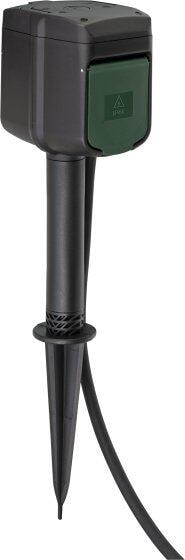 Brennenstuhl Connect WiFi Gartensteckdose 2-fach / WLAN Außensteckdose IP44 mit Erdspieß und Montageplatte, 10m Kabel, schwarz (1154540601)