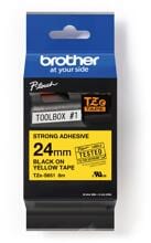 Brother TZe-S651 Schriftband für Beschriftungsgeräte, extra-stark klebend, 24mm, 8m, schwarz/gelb