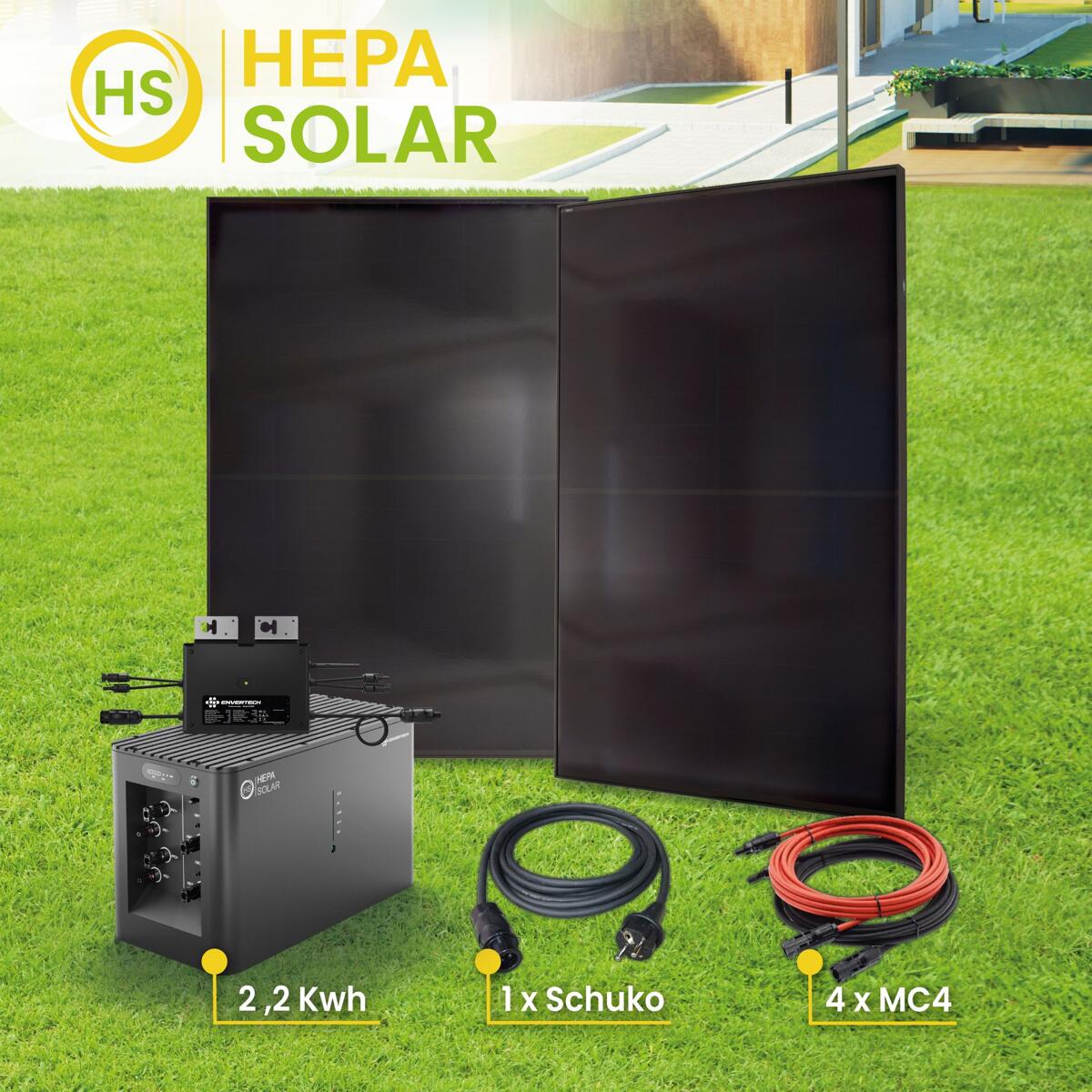 HEPA Solar POWER-KIT LITE 880 HPBC-PV-Module inkl. Mikrowechselrichter 800W, Powercube und Zubehör (300117088001)