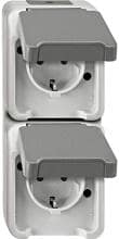 Merten MEG2328-8029 SCHUKO-Doppel-Steckdose, Aquastar, 16 A, AC 250 V, senkrecht angeordnet, Berührungsschutz, lichtgrau