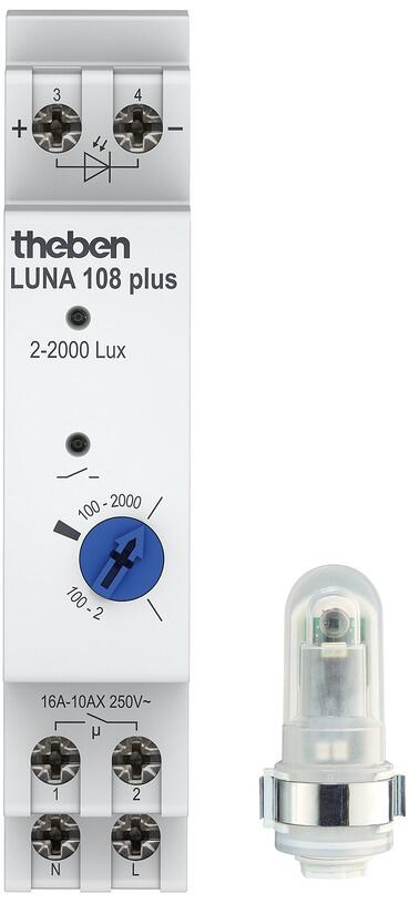 Theben LUNA 108 plus AL Dämmerungsschalter DIN-Schiene/Hutschiene, Aufbau-Lichtsensor, 1 TE 1080910
