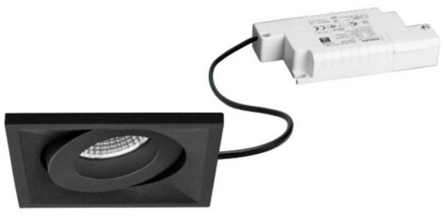 Brumberg BB36 LED-Einbaustrahlerset mit LED-Modul und Konverter Phasenabschnitt dimmbar, 7W, 3000K, quadratisch, schwenkbar, schwarz struktur (3939718