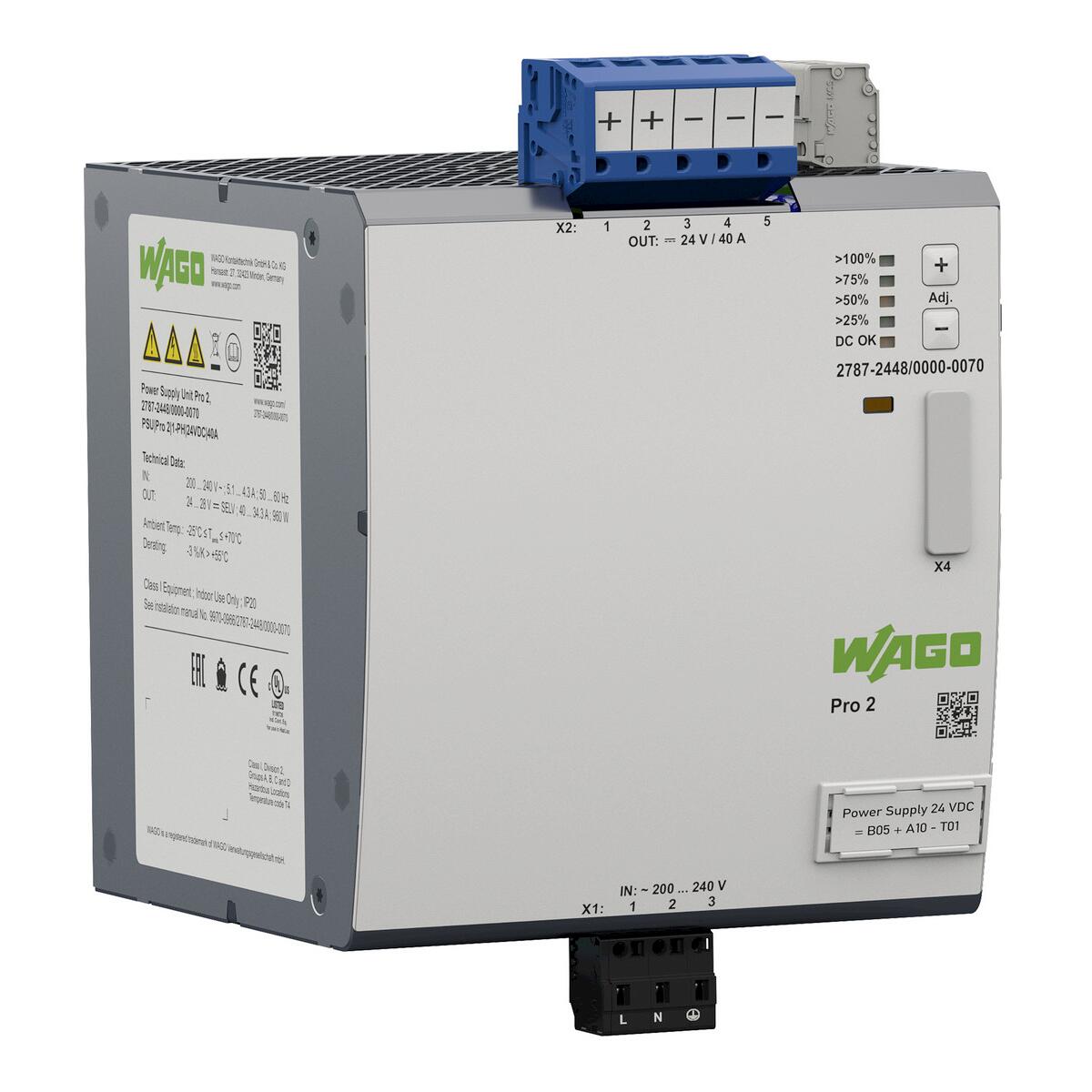 Wago 2787-2448/000-070 Stromversorgung, Pro 2, 1-phasig, 24VDC, 40A, IP20