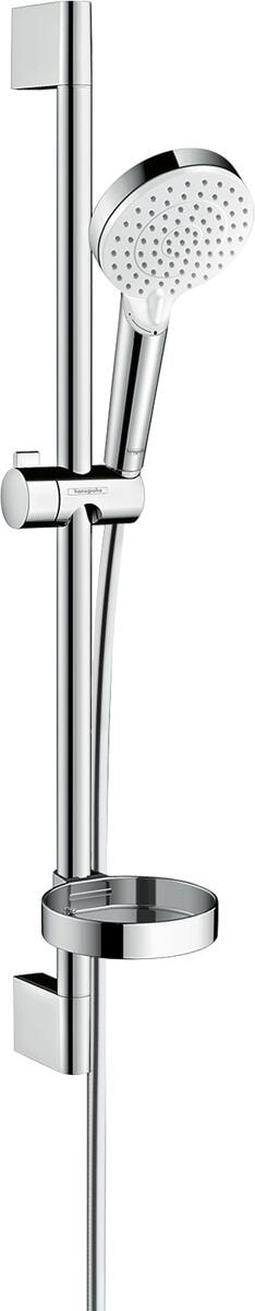 hansgrohe Crometta Duschset 100 Vario mit Duschstange 65 cm und Seifenschale, Messing, 13,8 l/min, 100 mm, Weiß/Chrom (26553400)