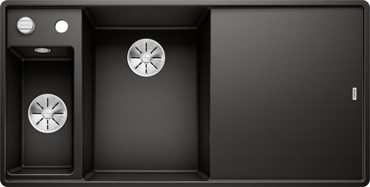 Blanco Axia III 6 S-F Granitspüle, Becken links, mit Ablauffernbedienung und Holzschneidebrett, schwarz (525853)