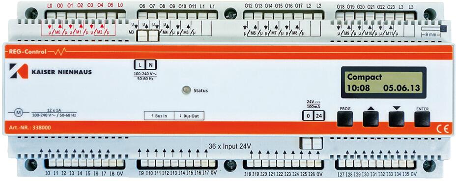 Kaiser Nienhaus 338000 REG-Control Zentralsteuerung, Modul zur Steuerung von Rollladen- und Jalousiemotoren, zum Aufrasten auf DIN-Tragschiene, für 12
