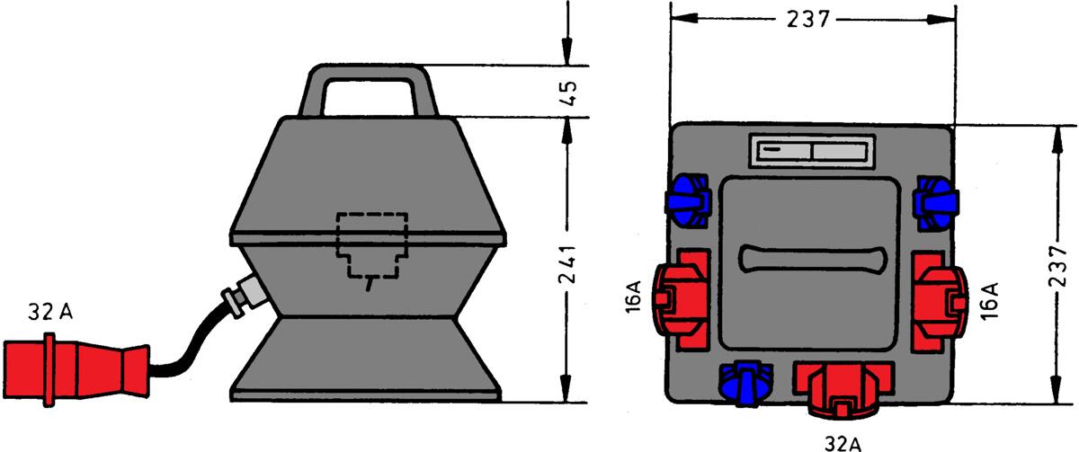 Elektra SV 32N/A/321 Steckdosenverteiler im Vollgummigehäuse mit Tragegriff, 22 kVA, IP44 (183304)